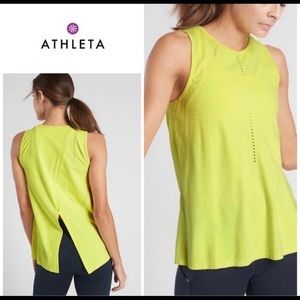 Athleta Neon Yellow Foothill Open Back Tank Size XS Breathable Nylon Athleisure